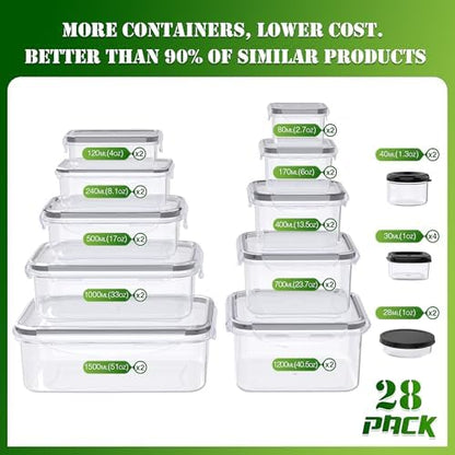 56 PCS Food Storage Containers with Lids Airtight (28 Boxes - 28 Lids)