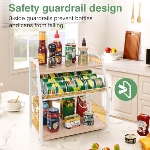 Kitchen Countertop Organizer, 3 Tiers Snack Organizer Wooden Candy Display Stand Coffee Station Organizer, Counter Storage for Soda Cans Condiment Tea, for Pantry Office (White)
