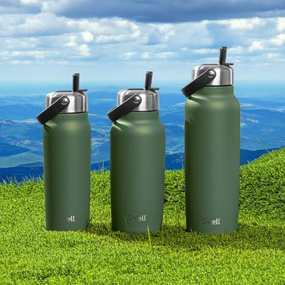 S'well Recycled Stainless Steel Explorer with Flip Straw Lid, 24oz, Green Jasper, Triple Layered Vacuum Insulated Containers Keeps Drinks Cold for 36 Hours and Hot for 8
