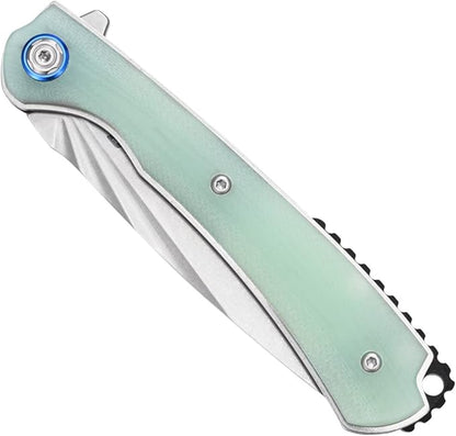 Sitivien ST144 Folding Knife,14C28N Steel Blade,G10 Handle Pocket Knife for Outdoor EDC Camping,Survival,Hiking,Fishing(Jade)
