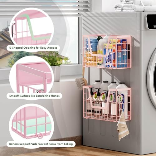2 Pack Magnetic Shelves for Fridge, Pink Magnet Wire Fruit Baskets