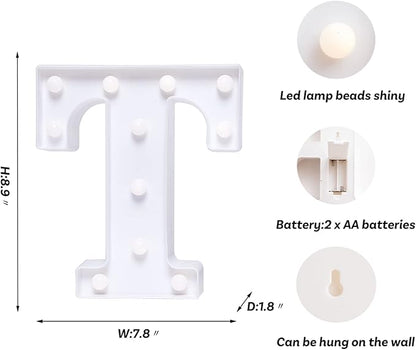 Foaky LED Letter Lights Sign Marquee Light Up Letters Sign for Night Light Wedding/Birthday Party Battery Powered Christmas Lamp Home Bar Decoration(T)