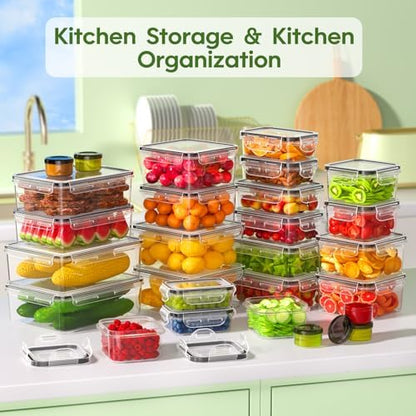 KEMETHY 54-Piece Food Storage Containers with Lids(27 Containers & 27 Lids), Plastic Food Containers for Pantry & Kitchen Storage and Organization, BPA-Free, Leak Proof, Reusable with Labels & Pen