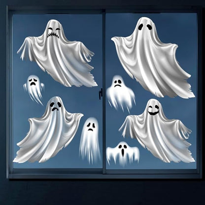 Halloween Ghost Window Scary Floating Ghost Window Clings for Halloween - Easy to Apply/Remove Static Decals No Adhesive Residue, Protects Glass - Home, Office, Store Decor