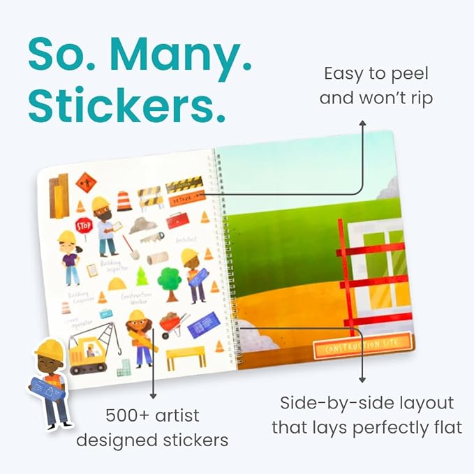 Sticker Book for Kids 2-4, 500+ Kid Stickers, When I Grow Up by Cupkin, 12 Coloring Pages, 12 Side by Side Scenes, Fun Toddler Travel Activity Coloring and Sticker Books for Kids Ages 4-8 + 8-10
