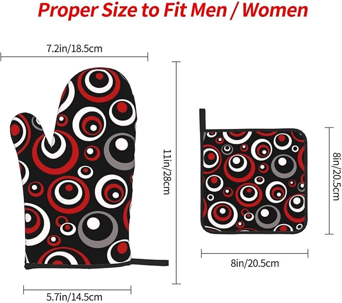 Retro Red Circles Oven Mitt and Pot Holder Set