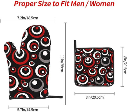 Retro Red Circles Oven Mitt and Pot Holder Set