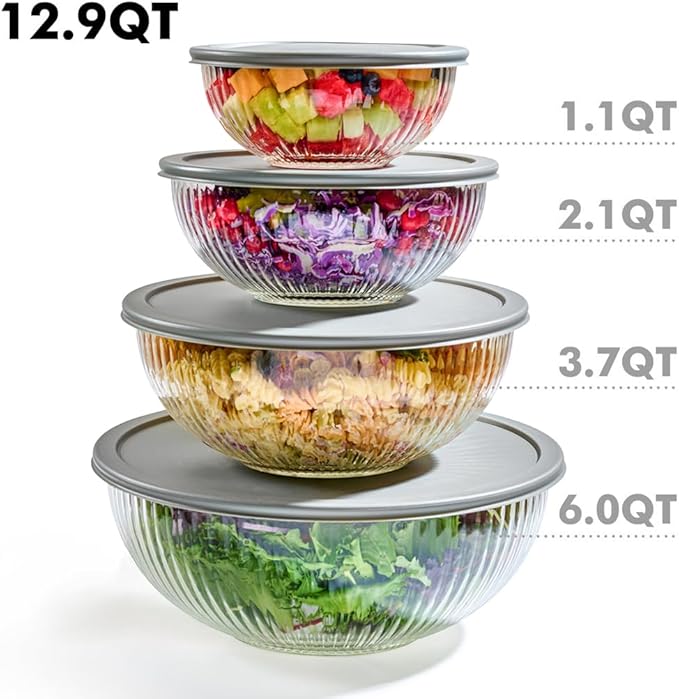 8pc Ribbed Glass Mixing Bowls