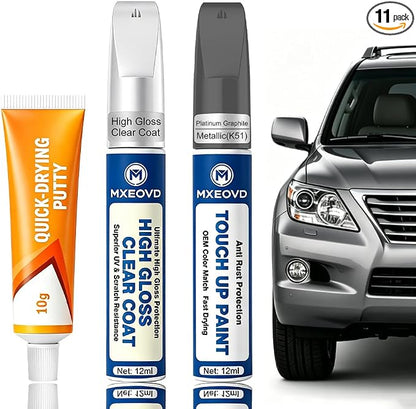 Platinum Graphite Metallic K51 Touch Up Paint Compatible with Nissan, All in One Car Scratch Repair Kit with Primer Putty & Clear Coat, Complete Sanding Tools Set for Scratches Chips Nicks