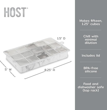 Host Ice Cube Tray with Lid, Makes 15 1.25" Cubes, Durable Silicone Trays