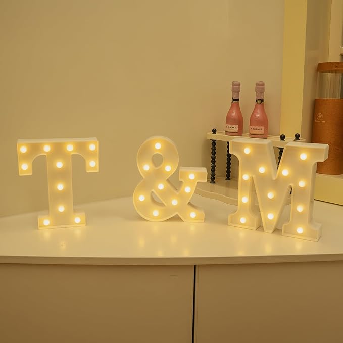 Foaky LED Letter Lights Sign Marquee Light Up Letters Sign for Night Light Wedding/Birthday Party Battery Powered Christmas Lamp Home Bar Decoration(T)