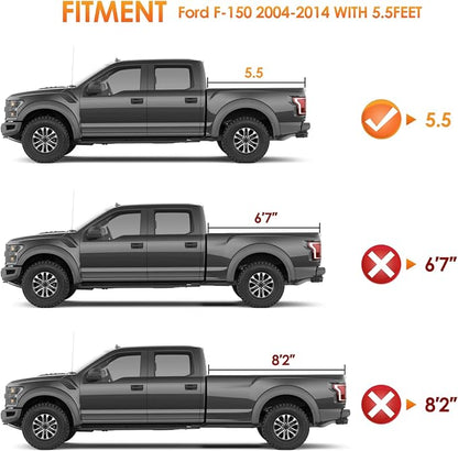 Nilight Soft Roll Up Truck Bed Cover Compatible with Ford F150 2004 2005 2006 2007 2008 2009 2010 2011 2012 2013 2014 5.5ft