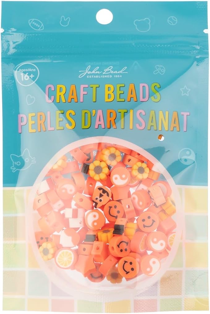 120pcs John Bead 9mm Assorted Orange Polymer Clay Craft Beads for Jewelry Bracelet Making