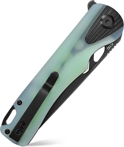 Sitivien ST165 Folding Knife,K110 Steel Blade with G10 Handle EDC Tool Knife Pocket Knife for Outdoor Camping,Hiking,Fishing(Jade)