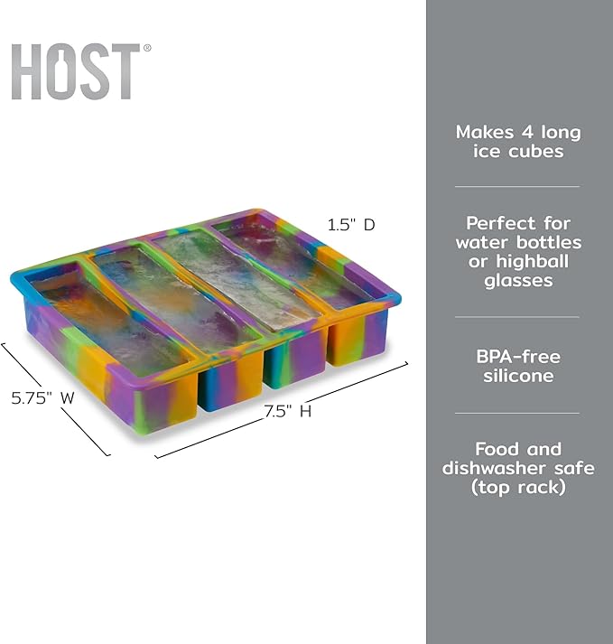 Host Ice Cube Tray, Makes Four 5-Inch Long Cubes, Durable Silicone Trays