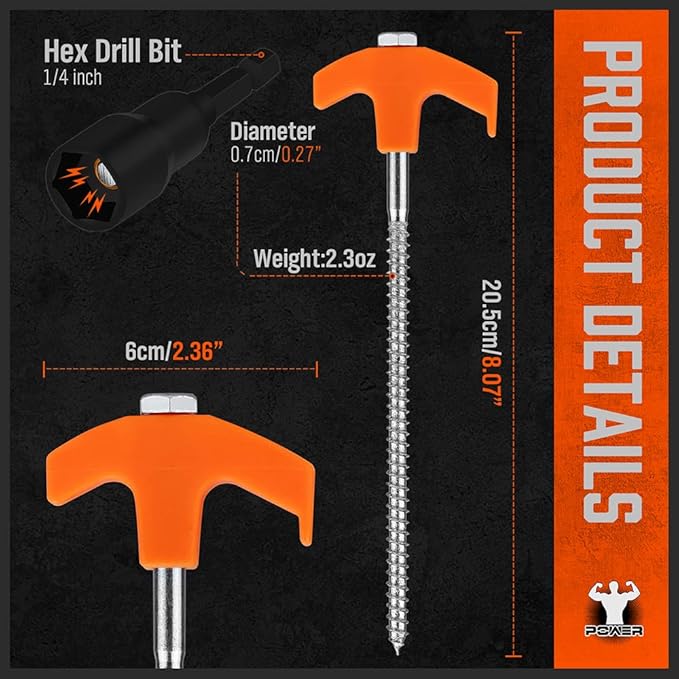 HORUSDY Tent Stakes Heavy Duty, 18-Pack 8.07 Inch Tent Stakes with with 4x13ft Rope & 1 Stopper T Pull Hook