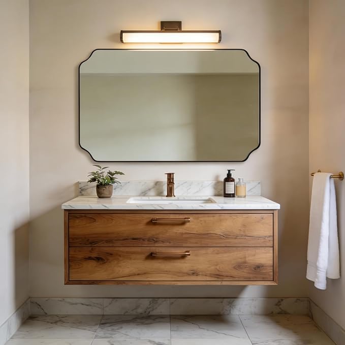 ANDY STAR 30"x48" Brushed Bronze Rectangle Mirror, Large Scalloped Bathroom