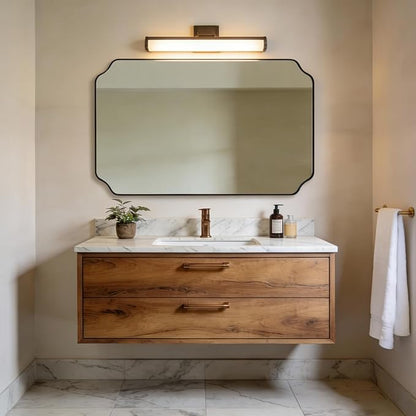 ANDY STAR 30"x48" Brushed Bronze Rectangle Mirror, Large Scalloped Bathroom