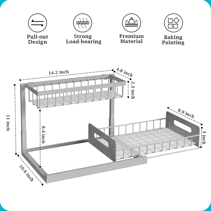 REALINN Under Sink Organizer, Pull Out Cabinet Organizer 2 Tier Slide Out Sink