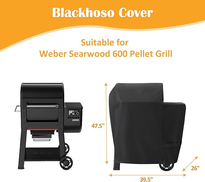 Grill Cover for Weber Searwood 600 Pellet Grill, 600D Waterproof 3400145 Weber Searwood 600 Cover, Outdoor BBQ Accessory, Outdoor Grill Cover