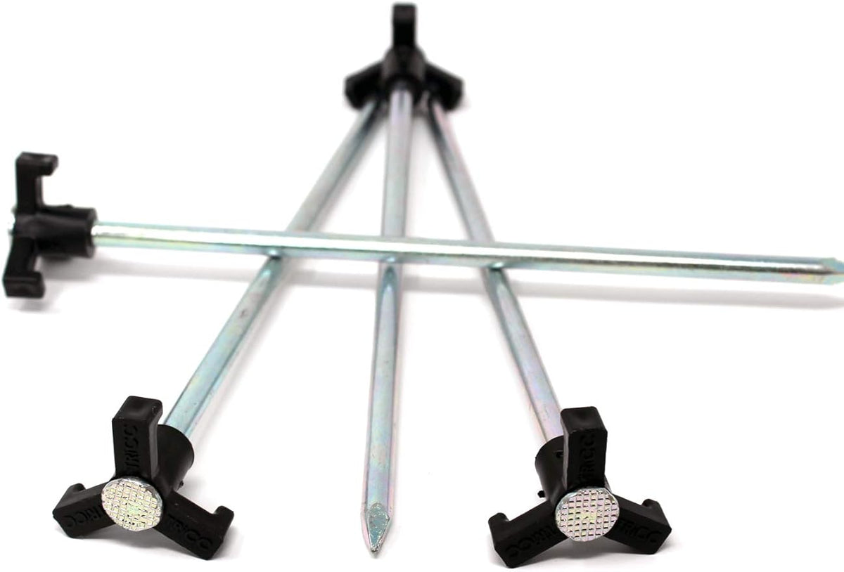 Tricc Unbreakable Heavy Duty Steel Tent/Canopy Stakes, Galvanized Non-Rust 10" Three Pegged Solid, Sturdy Stakes for Outdoor Trips, Camping, Hiking & Gardening. 4 Colors Made in The USA (Black)