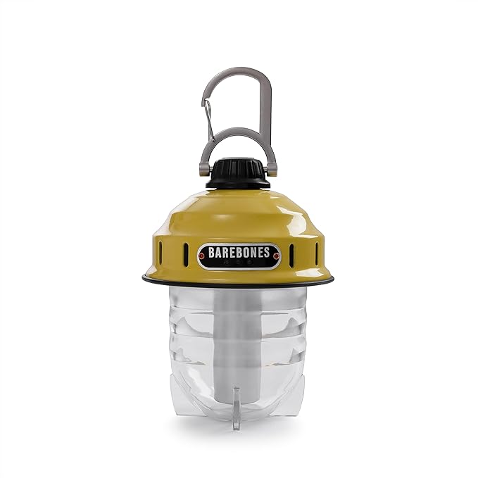 Barebones Beacon Hanging Light ??Dusty Yellow, Rechargeable LED Camping Lantern with Adjustable Brightness ??Weatherproof Vintage-Style Hanging Lantern for Outdoor Adventures and Year-Round Use