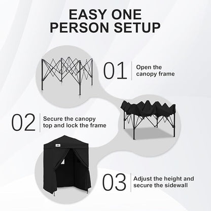 EAGLE PEAK Flex Ultra Compact 5x5 Pop-up Canopy, Sun Shelter, Changing Room, Portable Privacy Canopy Cabana for Pool, Fashion Photoshoots, or Camping, Black