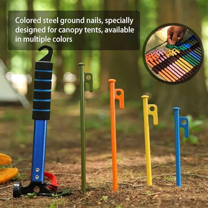 4Pcs Heavy-Duty Forged Steel Tent Stakes, 12in, with Storage Pouch ??Ideal for Rocky Terrain, Snowfields, and Camping (4Pcs 12in Stakes Included) (Orange)