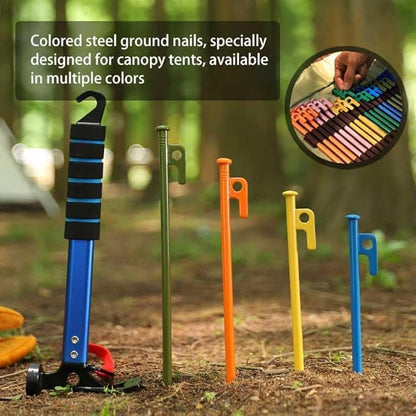 4Pcs Heavy-Duty Forged Steel Tent Stakes, 12in, with Storage Pouch ??Ideal for Rocky Terrain, Snowfields, and Camping (4Pcs 12in Stakes Included) (Orange)