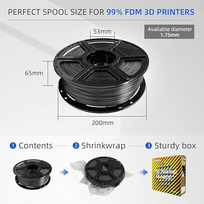 FLASHFORGE PLA Filament 1.75mm Galaxy Matte Black, 3D Printer Filament with Silver Glitter 1kg (2.2lbs) Spool, Dimensional Accuracy +/- 0.02mm, Shimmering 3D Printing Filament for Unique Finish