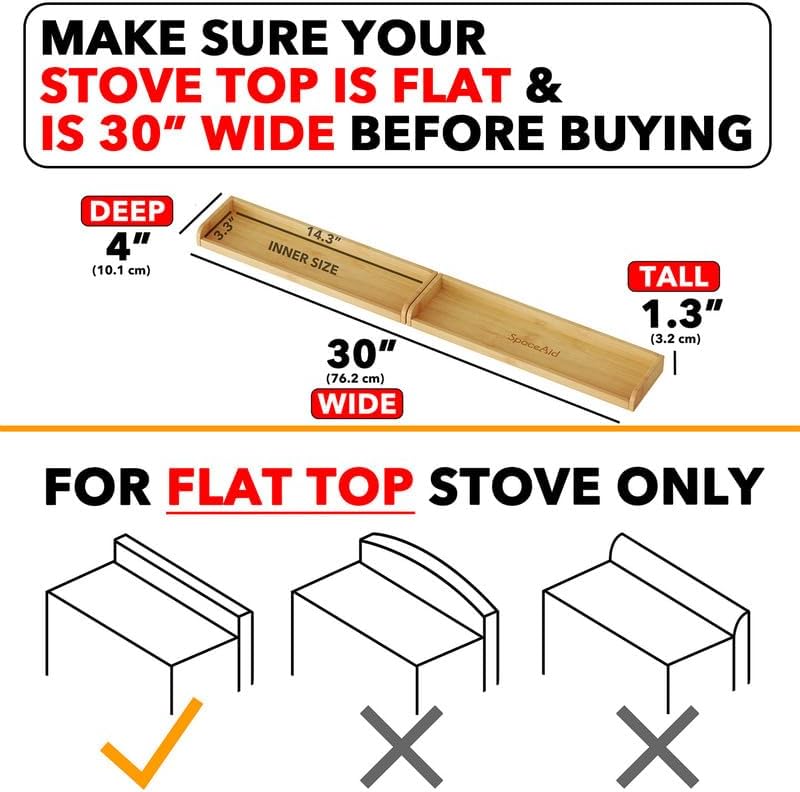 SpaceAid 30" Wide Kitchen Shelf Organizer for Stove, Magnetic Bamboo Spices Shelf for Home Stove Kitchen Storage Organization (Fit for Flat Top Only)