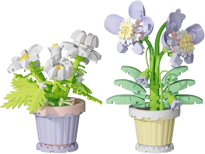 Party Favors for Kids, Tiny Plants Mini Flowers Building Blocks Set for Classroom Prize, Flowers Building Toy, Birthday Gifts for Boys Girls (Daisy+Orchid)