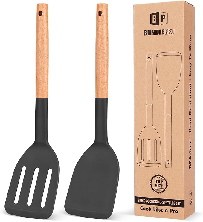 Pack of 2 Silicone Cooking Spatula, Heat Resistant Solid Turner, Non Stick