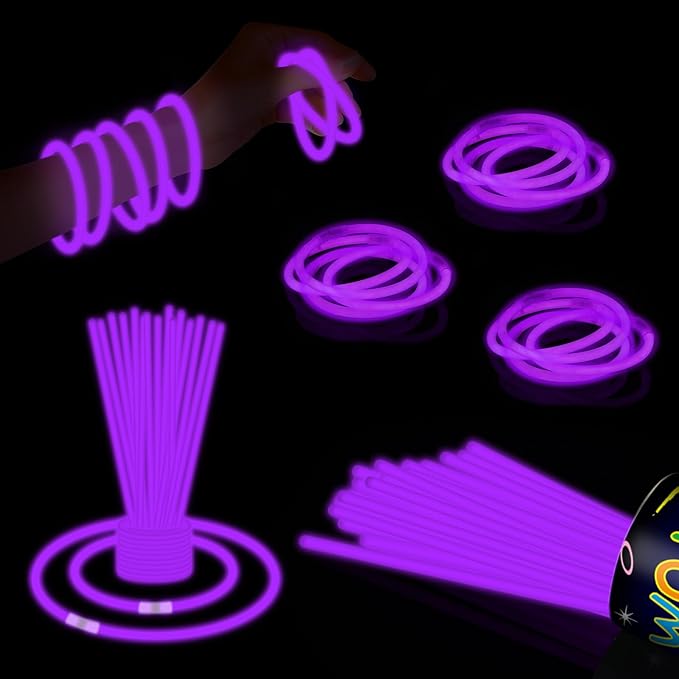 40 Pack 8” Purple Glow Sticks Bulk with 40 Connectors Neon Glow In Sticks Necklaces The Dark Party Favors Supplies for Holiday Birthday Party Decoration (Purple)
