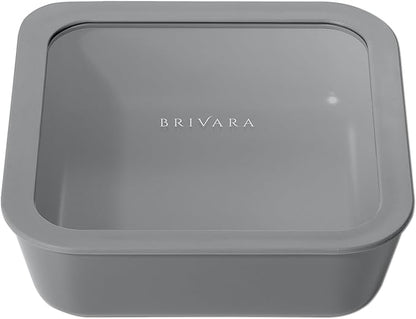 Ceramic Coated Glass Food Storage Container | No PTFE, PFOA, PFAS, and BPA | Reusable Non Toxic Meal Prep Container with Glass Lid | Easy To Store | 8 Cup Square [Smoke]