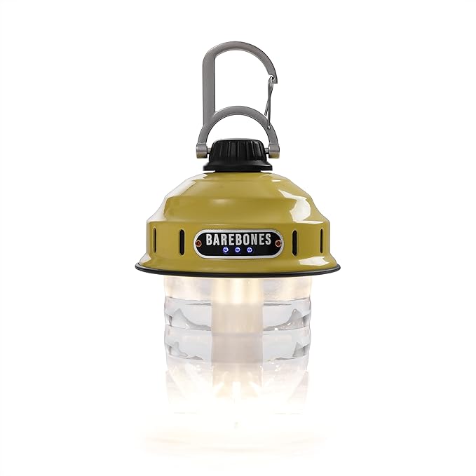 Barebones Beacon Hanging Light ??Dusty Yellow, Rechargeable LED Camping Lantern with Adjustable Brightness ??Weatherproof Vintage-Style Hanging Lantern for Outdoor Adventures and Year-Round Use