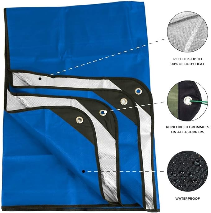 Arcturus Insulated Tarp | Reusable Heavy Duty Thermal Survival Blanket ??60 x 82 in, Reflects 90% Body Heat, Waterproof, Windproof, 3-Layer Design, Reinforced Grommets, Blue