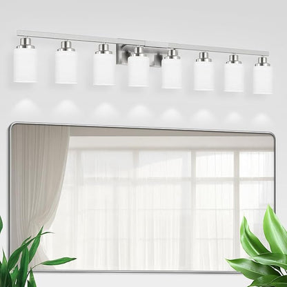 DIKAIDA 8-Light Bathroom Light Fixtures, 52inch Nickel Vanity Light