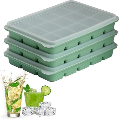 Ice Cube Trays Set of 3, Easy Release 15 Flexible Silicone Ice Cube Molds