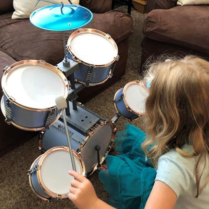 M SANMERSEN Kids Jazz Drum Set - 5 Drums with Stool - Rock Jazz Drum Kit - Musical Enlightenment Educational Toys Gift for Boys Girls