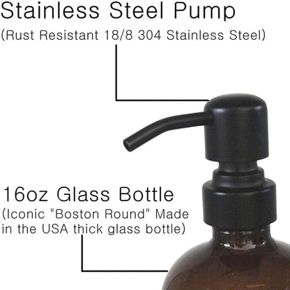2 Pack Thick Amber Glass Pint Jar Soap Dispenser