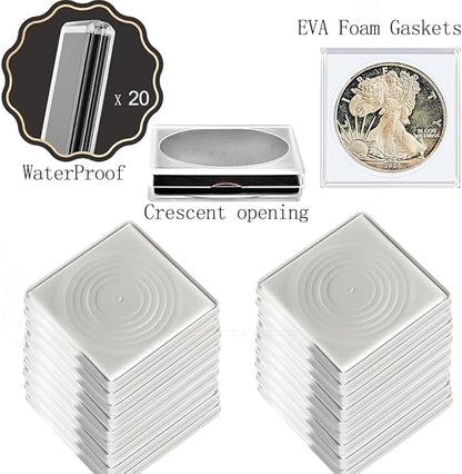 Coin Capsule Coin Snap Holder 2 x 2 Inch Half Dollar Coin Holder, Coin Cases for Collectors Coin Sleeves Collectors for Coin Collection Supplies