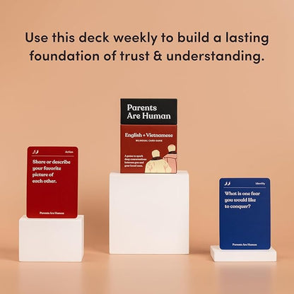 Parents Are Human, Relationship Cards, Get to Know Each Other Better, Parents, Families, Teens & Kids Relationship Building, Light & Deep Questions, 70 Questions & Activity Cards, English + Vietnamese