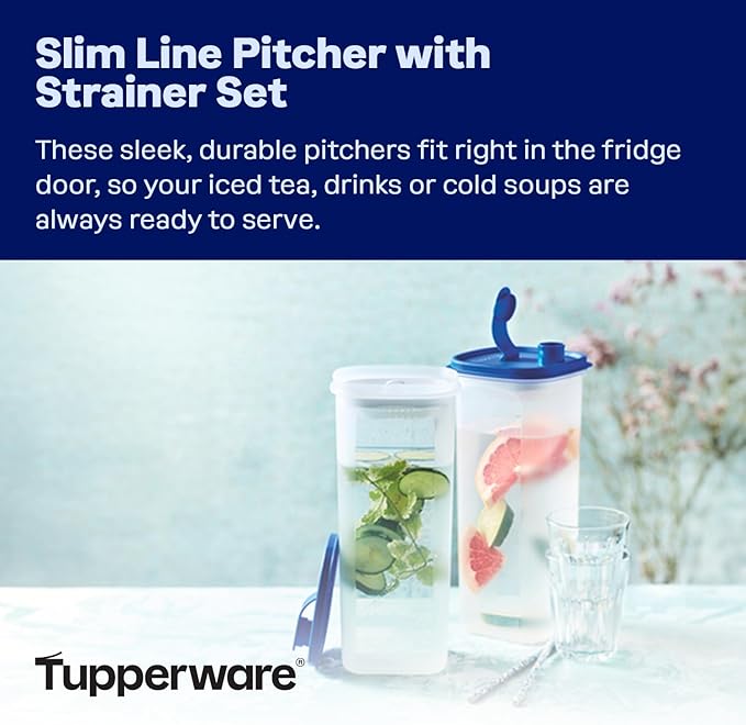 Tupperware Slim Line 2-Pitcher Set in Blue, Dishwasher Safe and BPA Free
