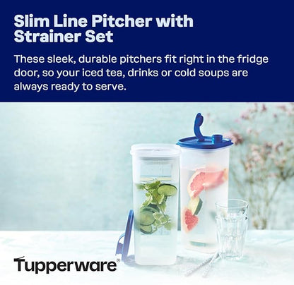 Tupperware Slim Line 2-Pitcher Set in Blue, Dishwasher Safe and BPA Free