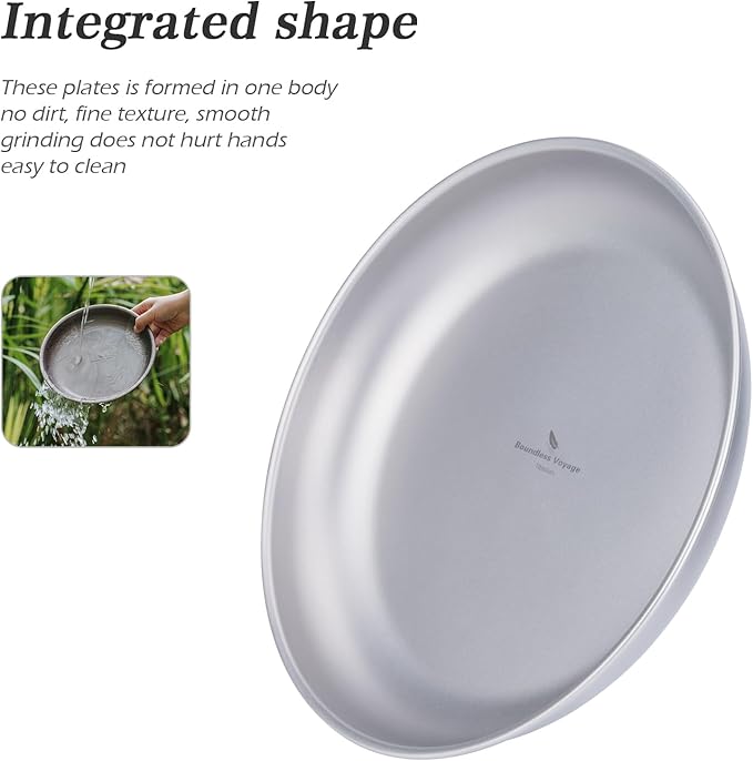 Boundless Voyage Titanium Camping Plate Dishes Saucer Lightweight Round Dinnerware Set Stackable Serving Plates Pasta Plates Travel Outdoor Home Kitchen Tableware Set Ti1118T
