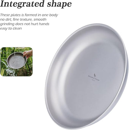 Boundless Voyage Titanium Camping Plate Dishes Saucer Lightweight Round Dinnerware Set Stackable Serving Plates Pasta Plates Travel Outdoor Home Kitchen Tableware Set Ti1118T