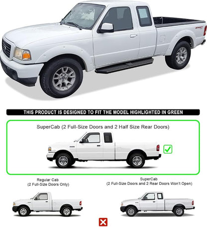 APS 6-inch (Black Stainless Steel Powder Coated Flat Style) Running Boards Side Bars Side Steps Compatible with Ford Ranger Mazda B-Series 1999-2011 Super Cab 4-Door (Drilling Required)