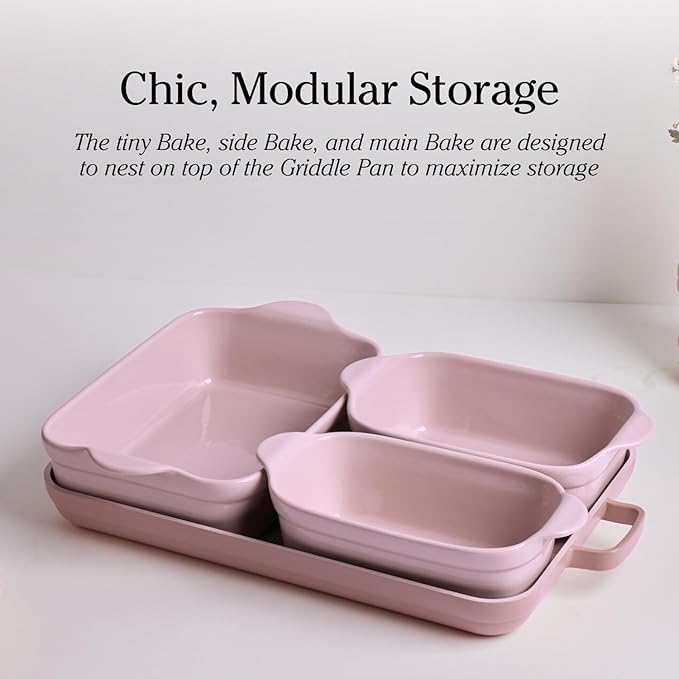 Our Place Bakeware Set | 5-Piece Nonstick, Toxin-Free, Ceramic, Cast Aluminum Set with Oven Pan, Bakers, & Oven Mat | Space-Saving Nesting Design | Oven-Safe | Bake, Roast, Griddle and more | Char