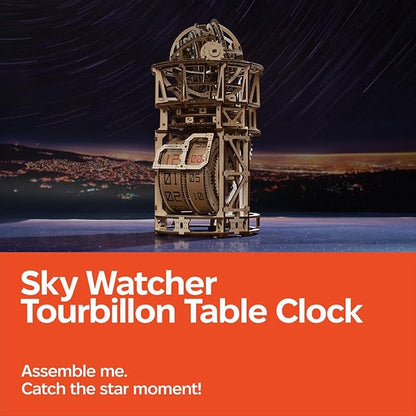 UGEARS Wooden 3D Puzzles for Adults - Astronomer Table Clock with Tourbillon Model Kit - Mechanical Clock Kit Functional DIY Miniature Kit Wood Crafts for Adults - Gifts For Puzzle Lovers - 338 Pieces